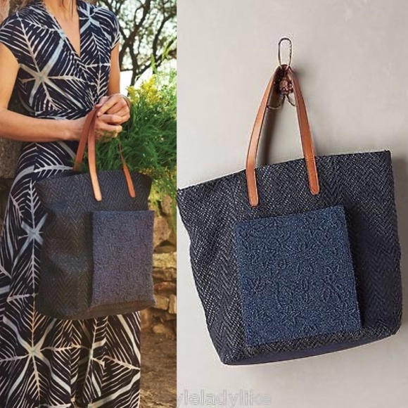 Anthropologie Handbags - Anthropologie Jasper & Jeera Blue chevron tote
